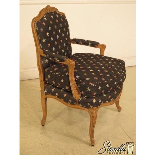 French Pair French Louis XIV Fauteuil Open Arm Chairs For Sale - Image 3 of 9