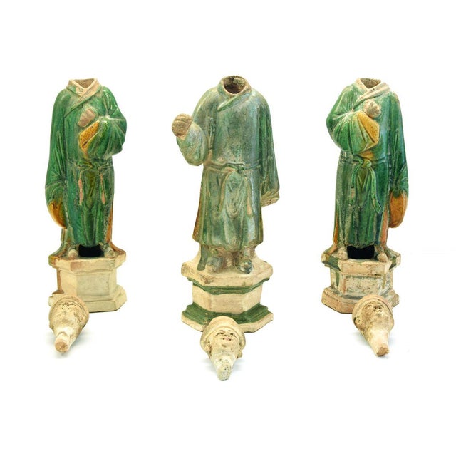 Antique Chinese Ming Period Terracotta Sculptures, Set of 3 For Sale - Image 3 of 6