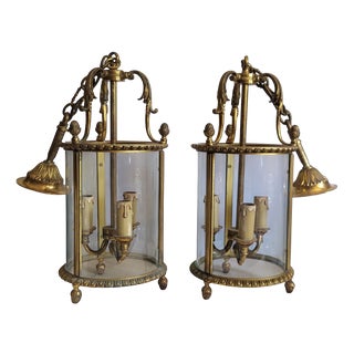 Louis XVI Bronze Lanterns, 1950s, Set of 2 For Sale