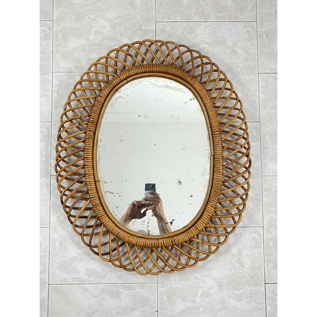 Mid-Century Oval Mirror in Rattan and Bamboo in the Style of Franco Albini, 1960s For Sale - Image 9 of 9