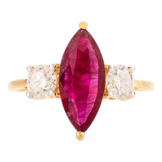 Victorian Chic Ruby Diamond Early 20s Engagement Ring in 14k Gold Size 7 For Sale