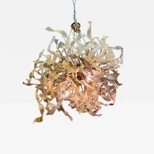Monumental Modernist Gold Murano Ribbon Chandelier For Sale - Image 10 of 10