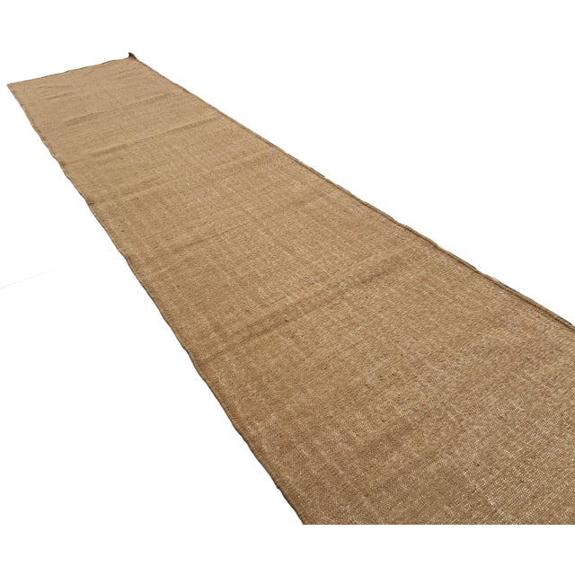 Textile Handmade New Zealand Wool Dhurrie Runner, Solid Beige Runner Rug - 2.5'x10' For Sale - Image 7 of 13