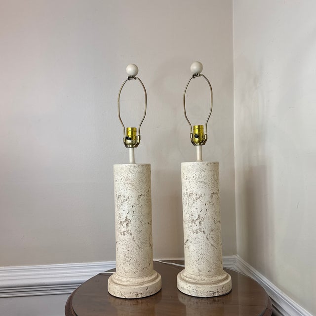 Vintage Costal Faux Coral Stone Table Lamps - A Pair For Sale In Atlanta - Image 6 of 9