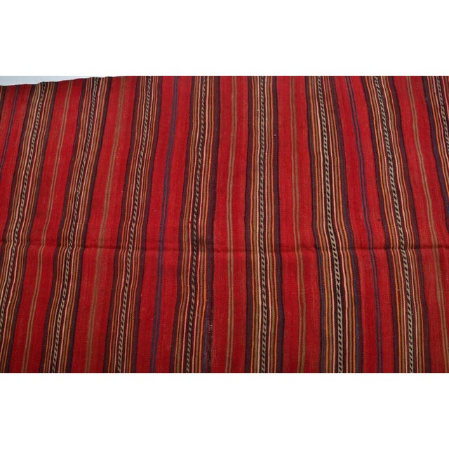 Red Vintage Crimson Red Turkish Striped Kilim Rug With Geometric Border Details For Sale - Image 8 of 10
