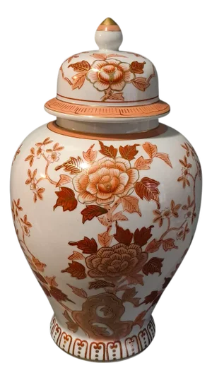 Vintage 15'' High Asian Japanese Kutani Style Lidded Hand Painted Floral Ginger Jar