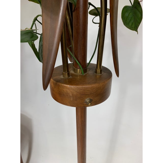 Mid-Century Swedish Walnut Three-Light Ceiling Tension Pole Lamp For Sale - Image 4 of 10