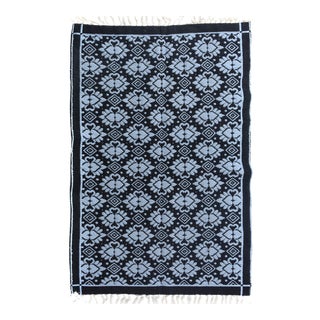 1990s Double-Sided Arya Black/Blue Chenille Rug - 3'9" X 5'10" For Sale