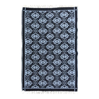 1990s Double-Sided Arya Black/Blue Chenille Rug - 3'9" X 5'10" For Sale