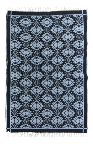 1990s Double-Sided Arya Black/Blue Chenille Rug - 3'9" X 5'10"