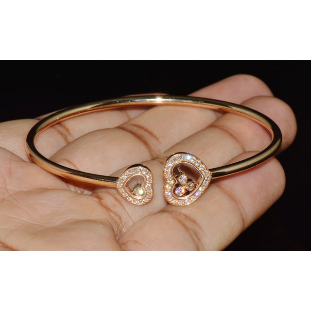Late 20th Century Authentic Chopard Happy Diamonds Icons 0.54ct Diamond Heart Open Bangle Bracelet 18k Rose Gold For Sale - Image 14 of 14
