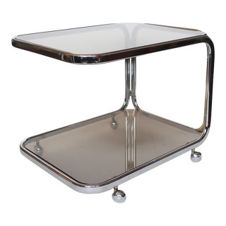 Vintage Chrome and Smoked Glass Bar Cart For Sale