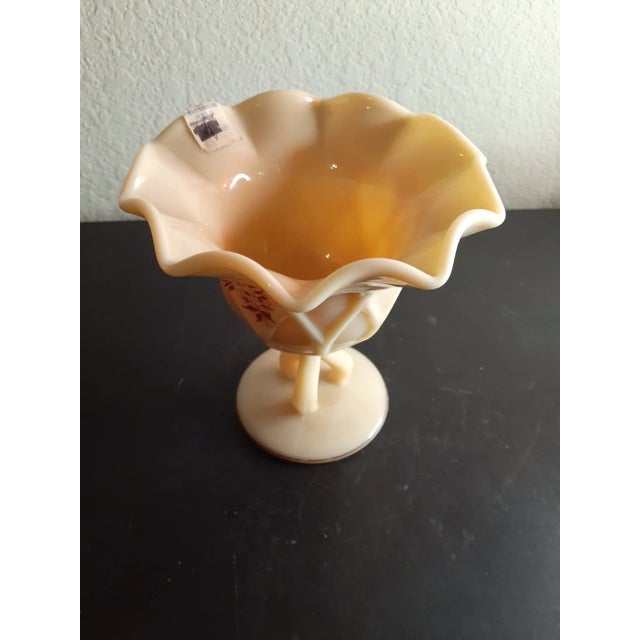 This is an EXQUISITE Vintage Westmoreland Almond Slag Glass 5" Pedestal Compote. Procured at auction TABLE 1