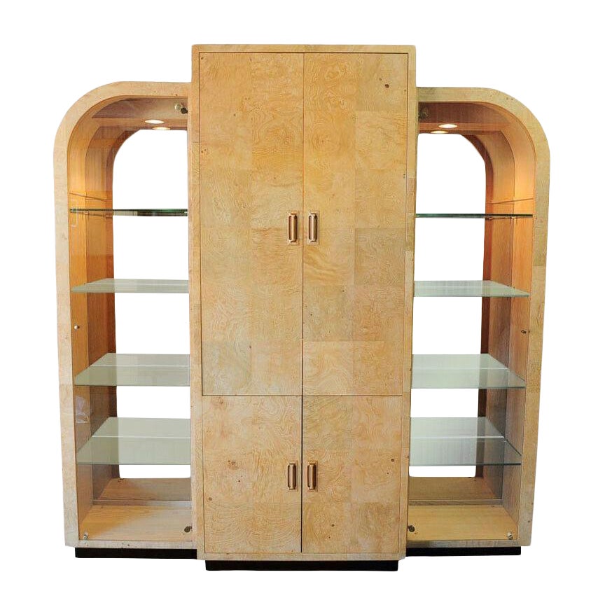 Milo Baughman Style Henredon Scene Two Burl Wood Bar Cabinet