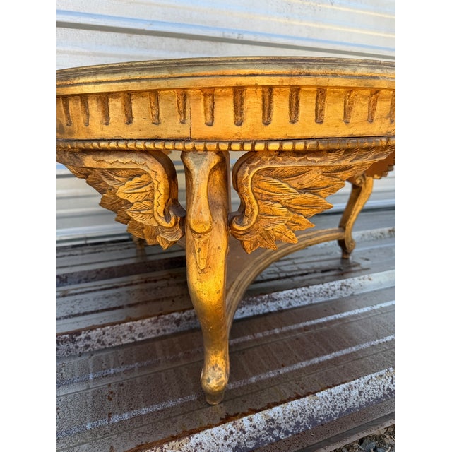 Vintage Neoclassical Style Gilt Wood Coffee Table With Marble Top – French Empire Inspired For Sale - Image 12 of 16