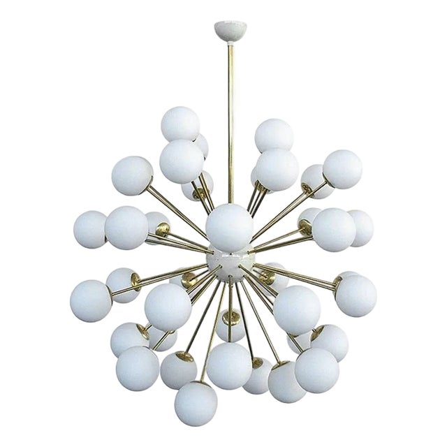 21st Century Nova Polished Brass Matte White Murano Sputnik Chandelier by Fabio LTD For Sale