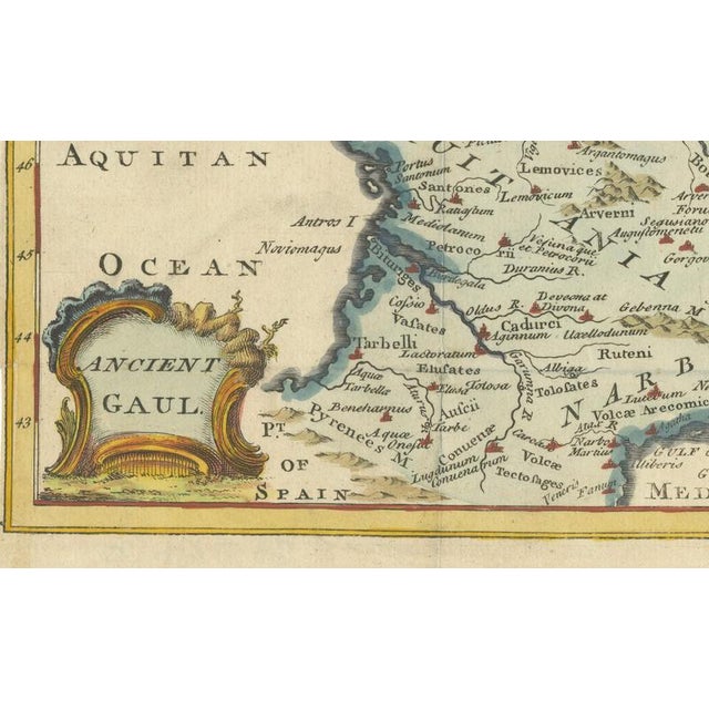 Antique Hand-Colored Map of Ancient Gaul, 1748 For Sale - Image 5 of 9