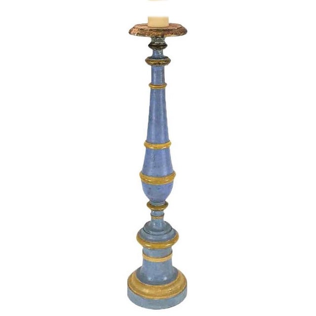 Italian Neoclassical Blue and Yellow Candlestick Table Lamp, 1810 For Sale - Image 12 of 12