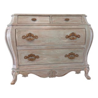Vintage French Style Serpentine Chest – Pulaski Hand-Painted Pastel Patina For Sale