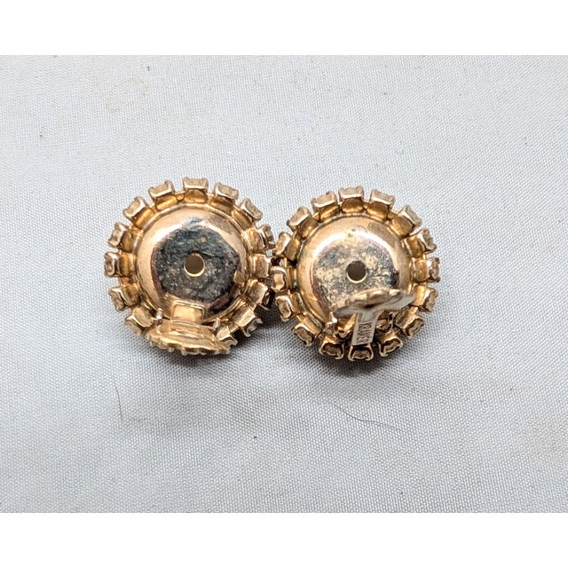 Metal Vintage 1960s Signed Kramer Round White Cabochon Rhinestone Clip Earrings-2 Pieces For Sale - Image 7 of 7