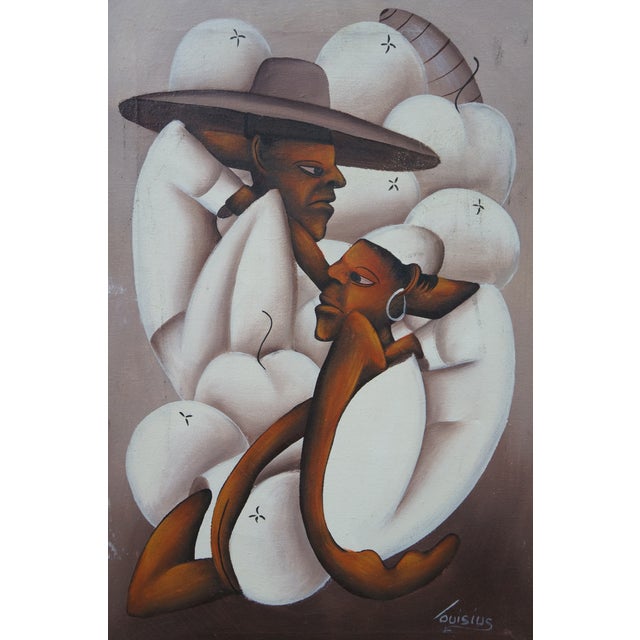 Late 20th Century Jean Bruno Louisius Haitian Figures Dressed in White Oil Painting on Canvas 15" For Sale - Image 4 of 11