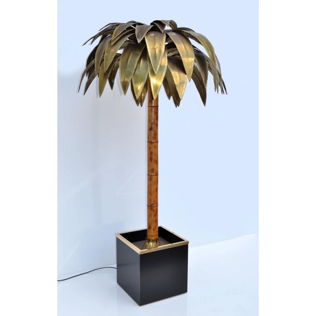 One of a Kind Maison Jansen designed 7ft H Bronze, Brass and Bamboo Palm Tree Floor Lamp made in 1965. Provenance: Palace...
