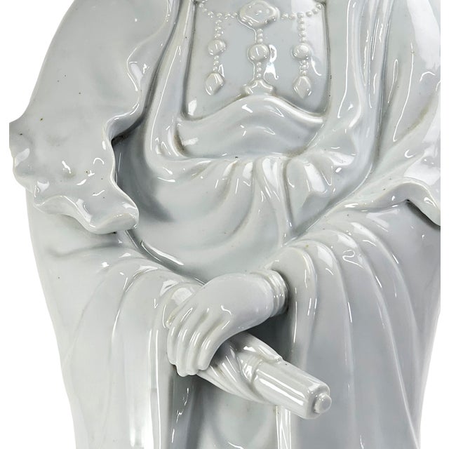 Large Mid-Century Japanese Celadon Guanyin Porcelain Figure 30" William "Billy" Haines Style Lamp Base For Sale In San Francisco - Image 6 of 14