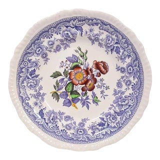 Mid 20th Century Spode Mayflower Periwinkle Lavender Salad Plate, Painted Rose Transferware For Sale