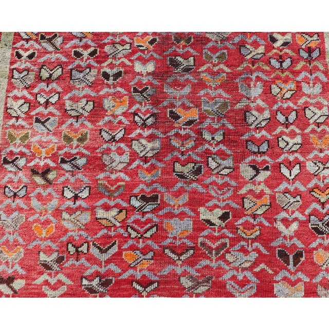Colorful Vintage Konya Rug in Red Acid Green, Orange 4' X 8'10" For Sale - Image 4 of 12