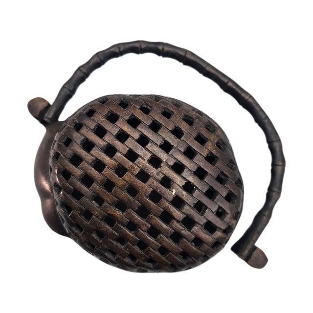 Metal Antique Chinese Bronze Hand Censer Incense Burner With Bamboo Handle (4") For Sale - Image 7 of 17