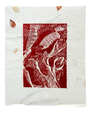 Abstract Tropical Foliage Block Print on Handmade Paper