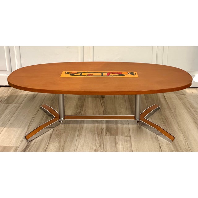 1960s Mid-Century Modern Oval Wood & Ceramic Tile Coffee Table For Sale - Image 16 of 16