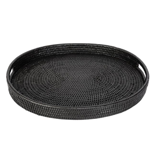 Artifacts Rattan Oval Tray With Cutout Handles in Tudor Black - 18" For Sale - Image 9 of 9