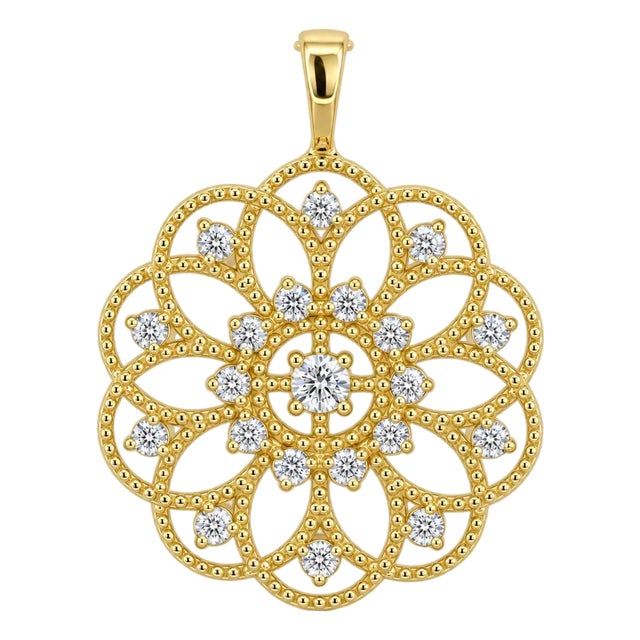 14k Gold Floral Pattern Openwork Pendant. For Sale