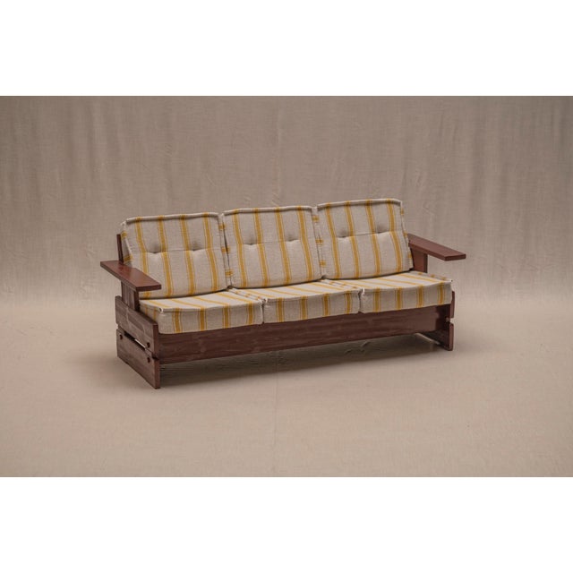 Brutalist Burgundy 3-Seater Sofa with Striped Upholstery, 1970s For Sale - Image 18 of 18