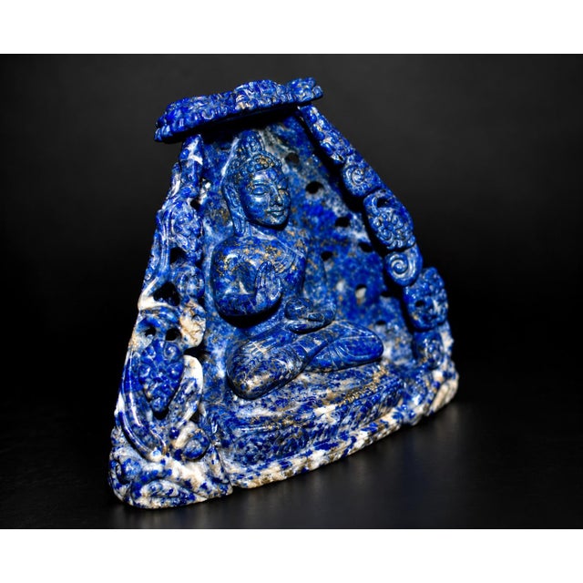 Gemstone Lapis Lazuli Buddha in Alcove Finely Carved For Sale - Image 7 of 11