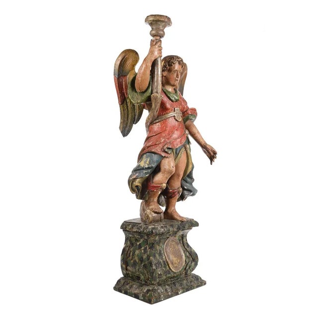 17th Century Venetian Polychrome & Giltwood Angel Torchères - A Pair For Sale - Image 9 of 10