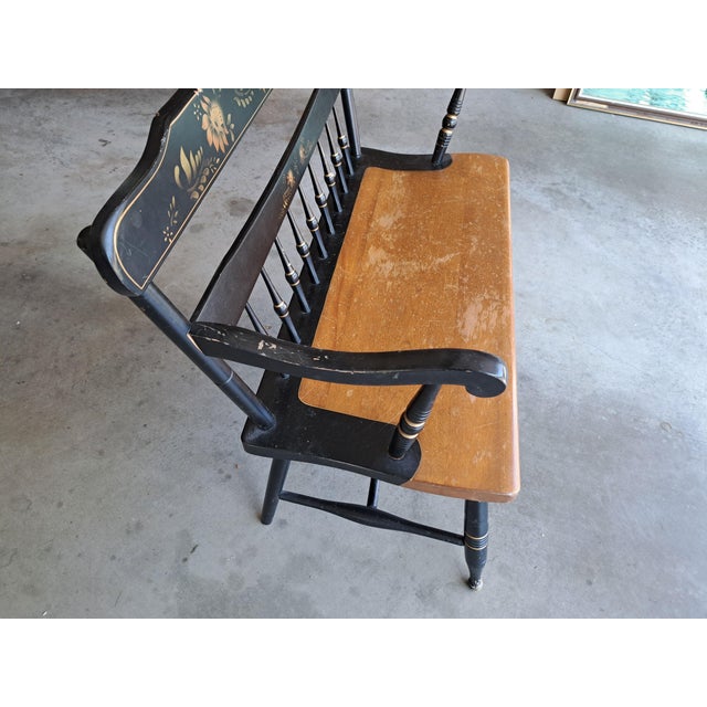 1960's reproduction of Early American Deacon Bench made of solid maple wood. This lovely old piece is very solidly built...