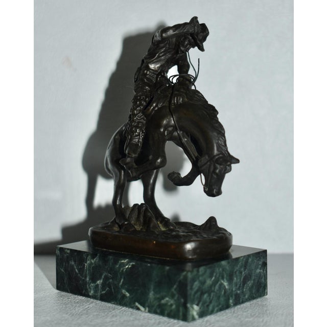 Stone Miniature Frederic Remington Rattlesnake Bronze Sculpture Green Marble Base Mini For Sale - Image 7 of 18