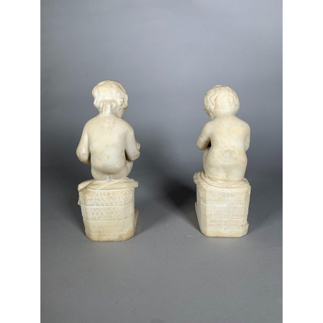 19th Century Two 19th Century Marble Sculptures: The Child Scribe and The Reader, After Lemire For Sale - Image 5 of 11