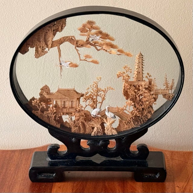Black Large Midcentury Chinese Cork Carving Diorama For Sale - Image 8 of 8
