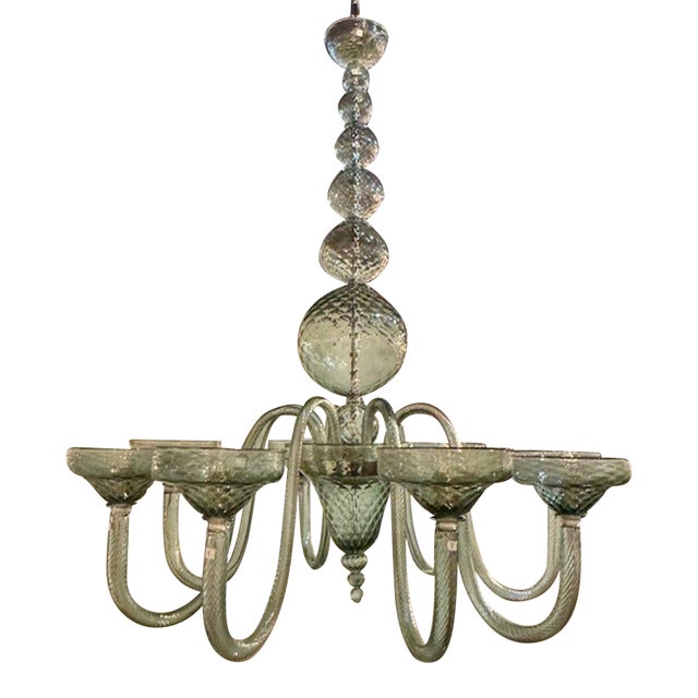 Murano Glass Barovier Style Fontana Green Chandelier For Sale