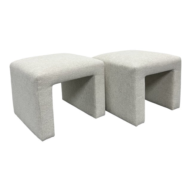 Mid-Century Modern Upholstered Waterfall Stools or Benches, 1970s - a Pair For Sale