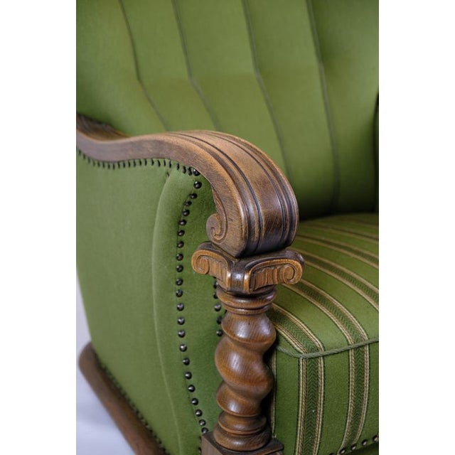 Armchair in Green Fabric with Wood Carvings, 1920s For Sale - Image 4 of 10