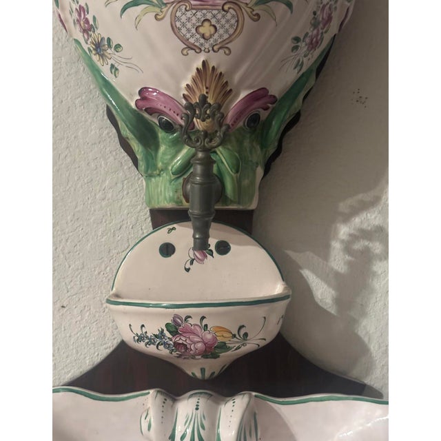 French Lavabo Faience Mid 20th Century French Wall Fountain Nautical Style For Sale - Image 3 of 4