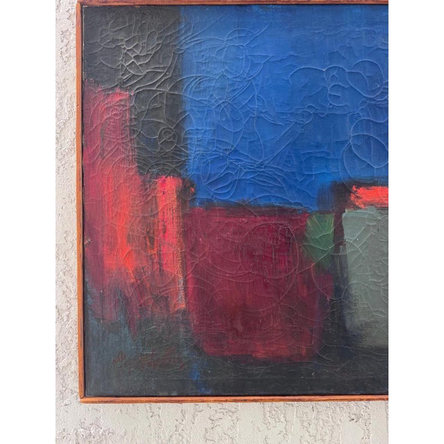 Mid-century Modern Abstract Painting with Crackle Textures Offered for sale is a striking example of mid-century...