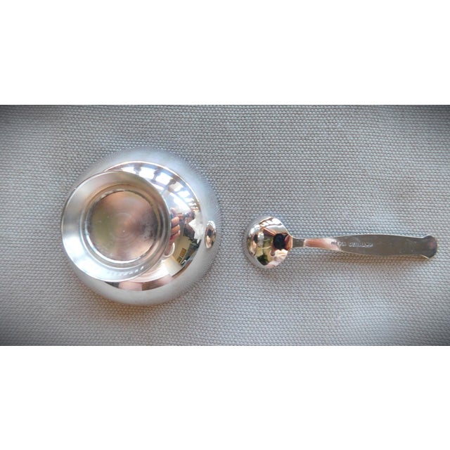 Blue Meka Denmark Vintage Sterling and Blue Enamel Salt Cellar & Sterling Spoon For Sale - Image 8 of 9