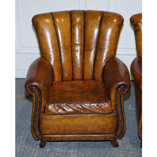 Vintage Art Deco Style Hand Dyed Leather Shell Chairs, Set of 2 For Sale - Image 13 of 17