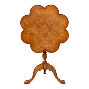 20th Century Oak Burl Chippendale Style Scalloped Style Tilt Top Drinks or Tea Table