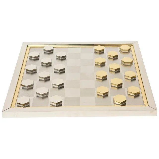 Vintage Romeo Rega Brass and Chrome Plated Sculptural Checkers Game, 1970's, Restored, Italy For Sale - Image 11 of 11